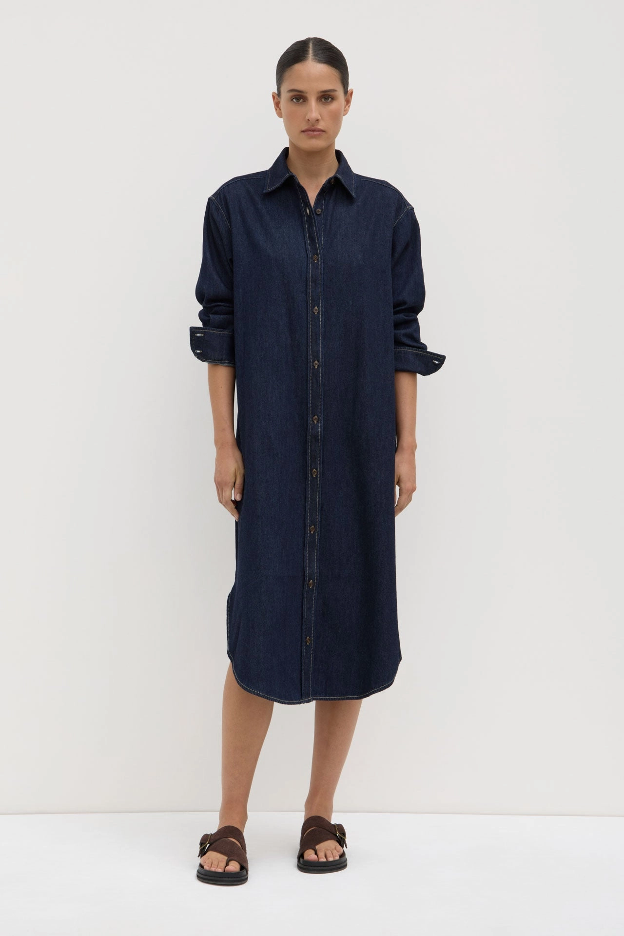 Modern Finish Perfect Length Kiera Recycled Denim Midi Shirt Dress