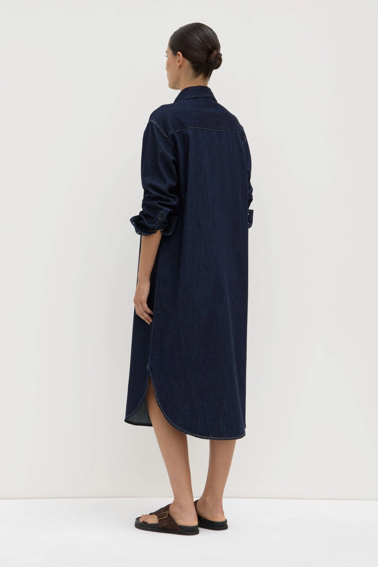 Elegant formal outfit Fitted waist Kiera Recycled Denim Midi Shirt Dress