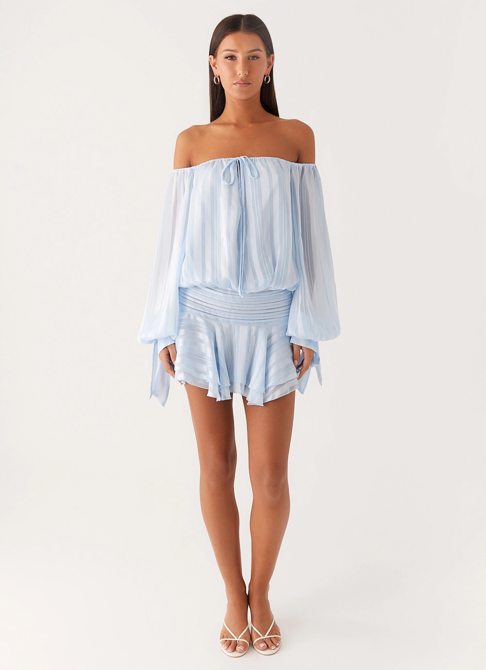 Stylish Cut Eira Balloon Sleeve Mini Dress - Baby Blue