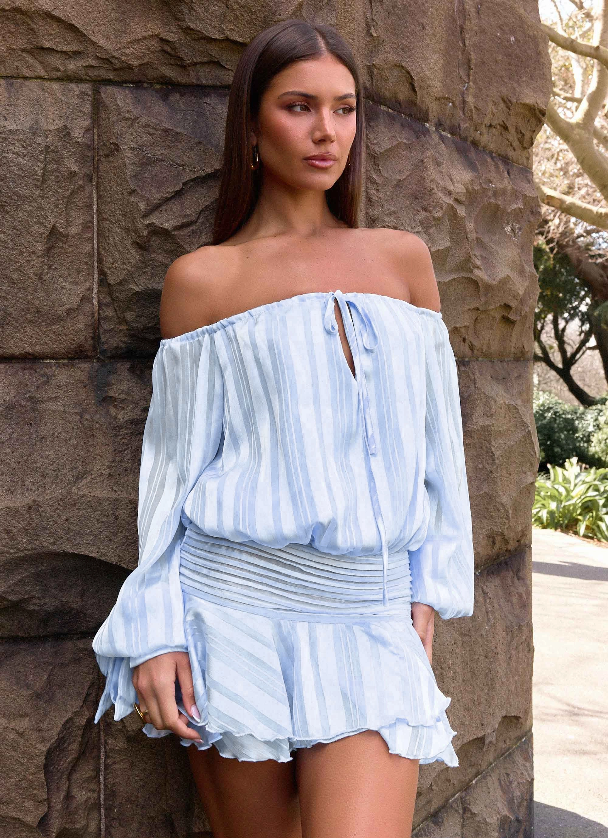 Elegant Flow Eira Balloon Sleeve Mini Dress - Baby Blue