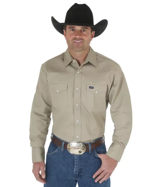 WRANGLER COWBOY CUT® KHAKI LONG SLEEVE WESTERN WORK SHIRT
