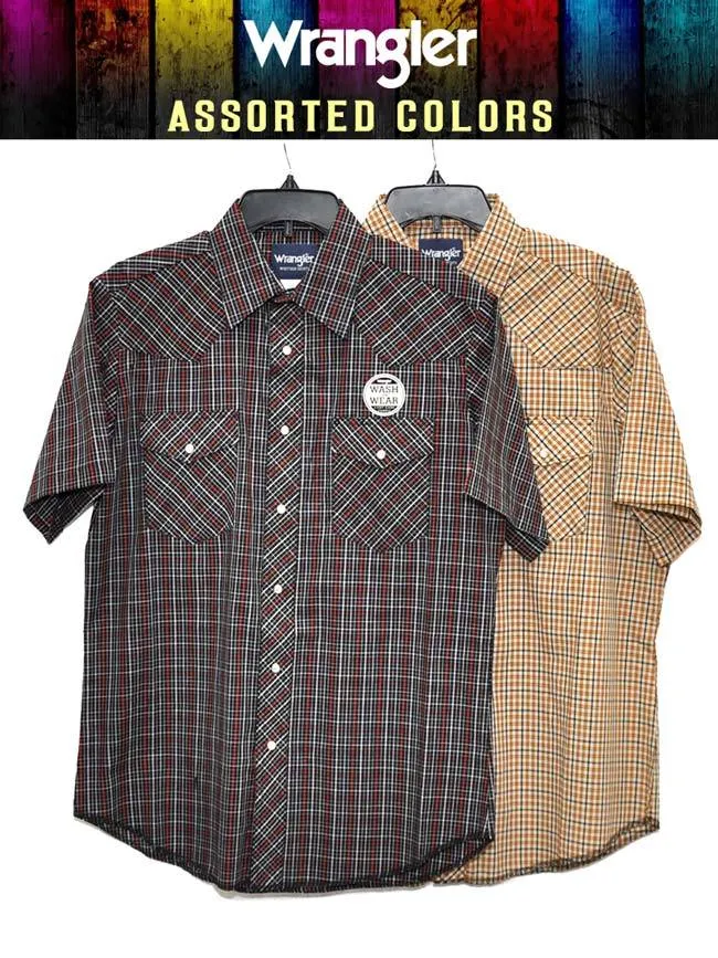 Wrangler Mens Assorted Western Short Sleeve Plaid Shirt Style 76204PP