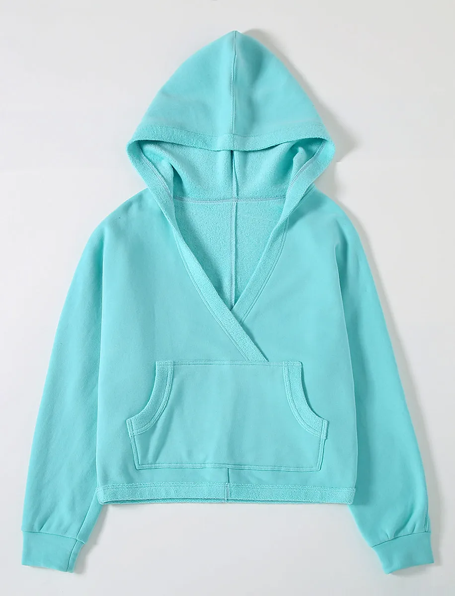 Wrap-Effect V-Neck Fleece Hoodie