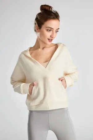 Wrap-Effect V-Neck Fleece Hoodie