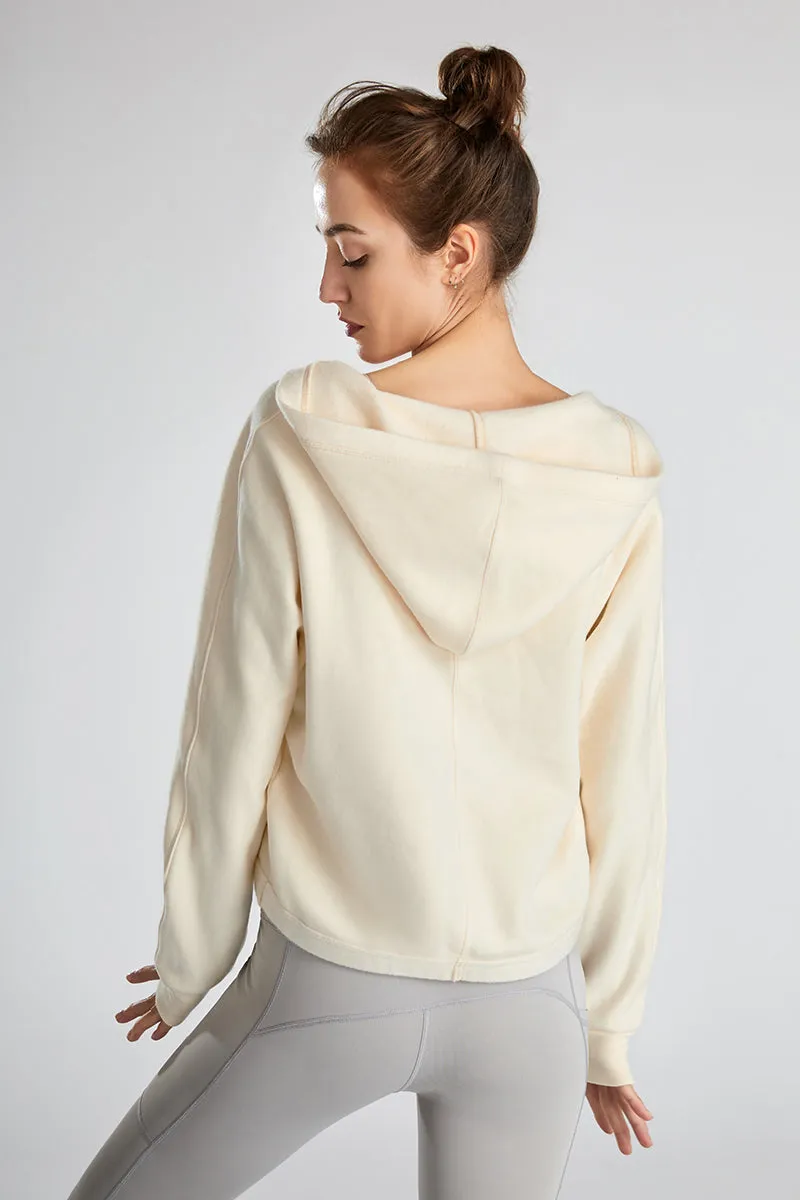 Wrap-Effect V-Neck Fleece Hoodie
