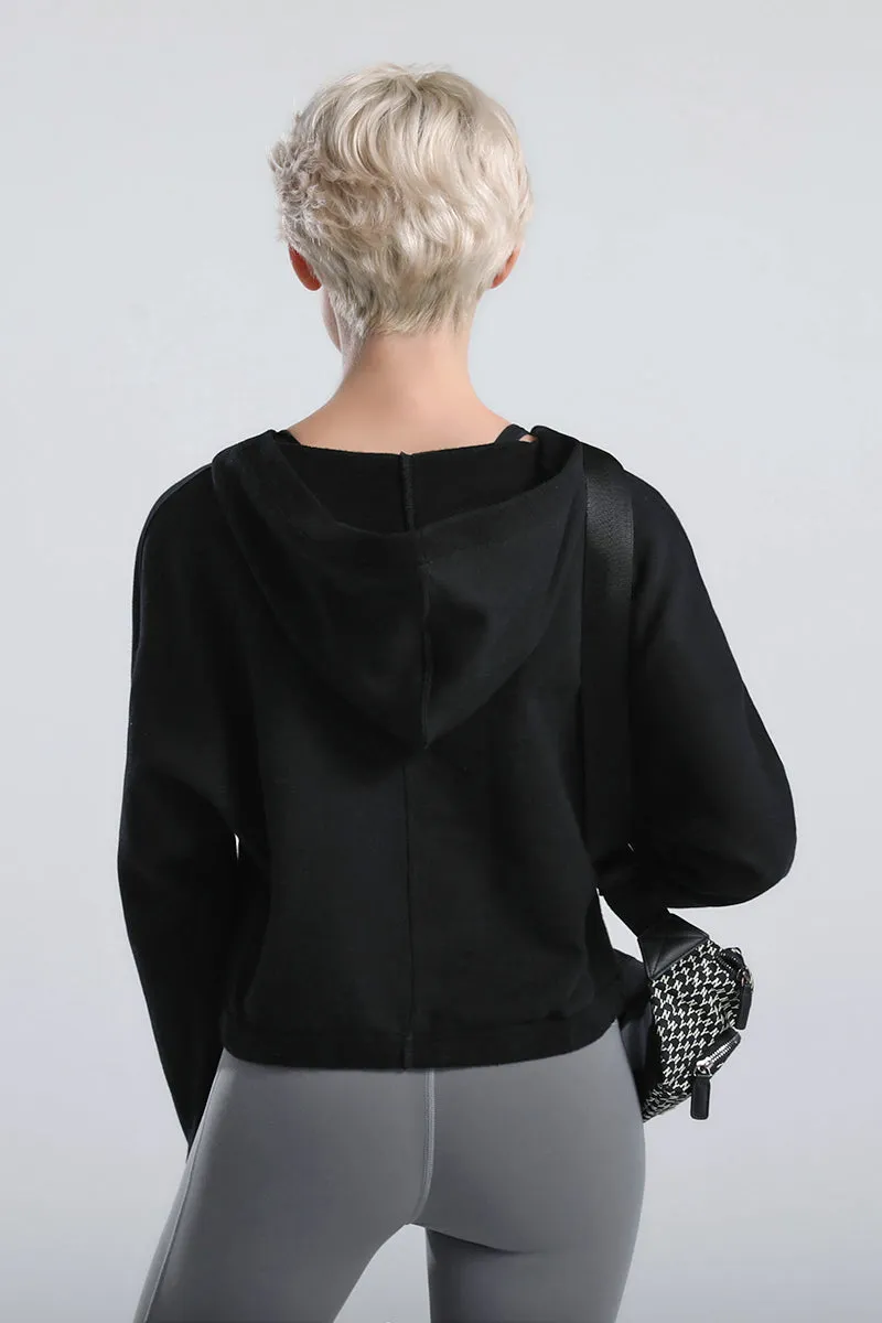 Wrap-Effect V-Neck Fleece Hoodie