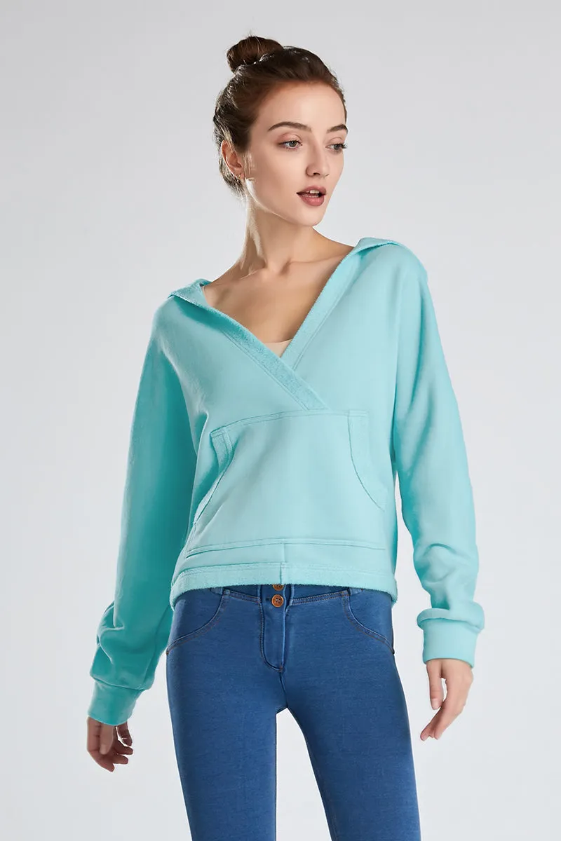 Wrap-Effect V-Neck Fleece Hoodie