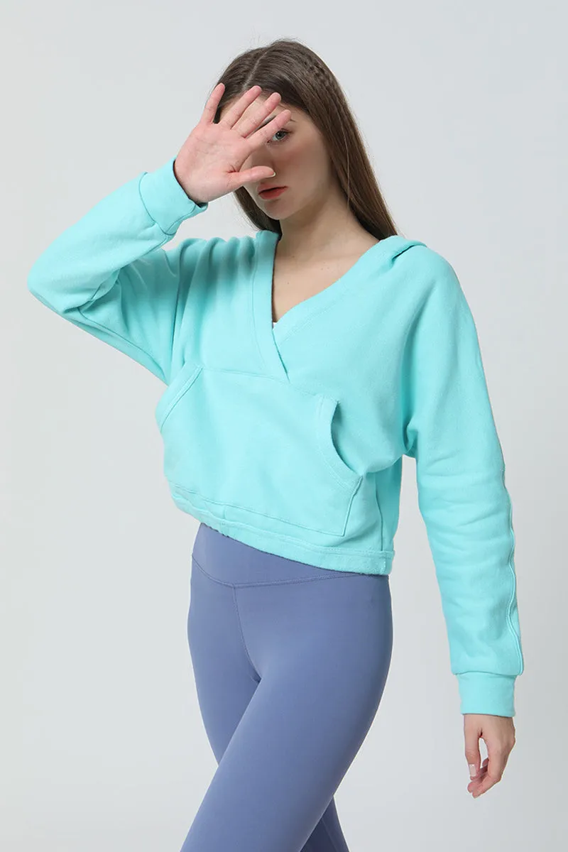 Wrap-Effect V-Neck Fleece Hoodie