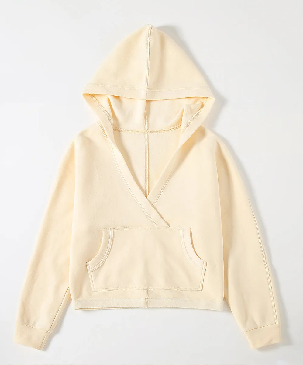 Wrap-Effect V-Neck Fleece Hoodie