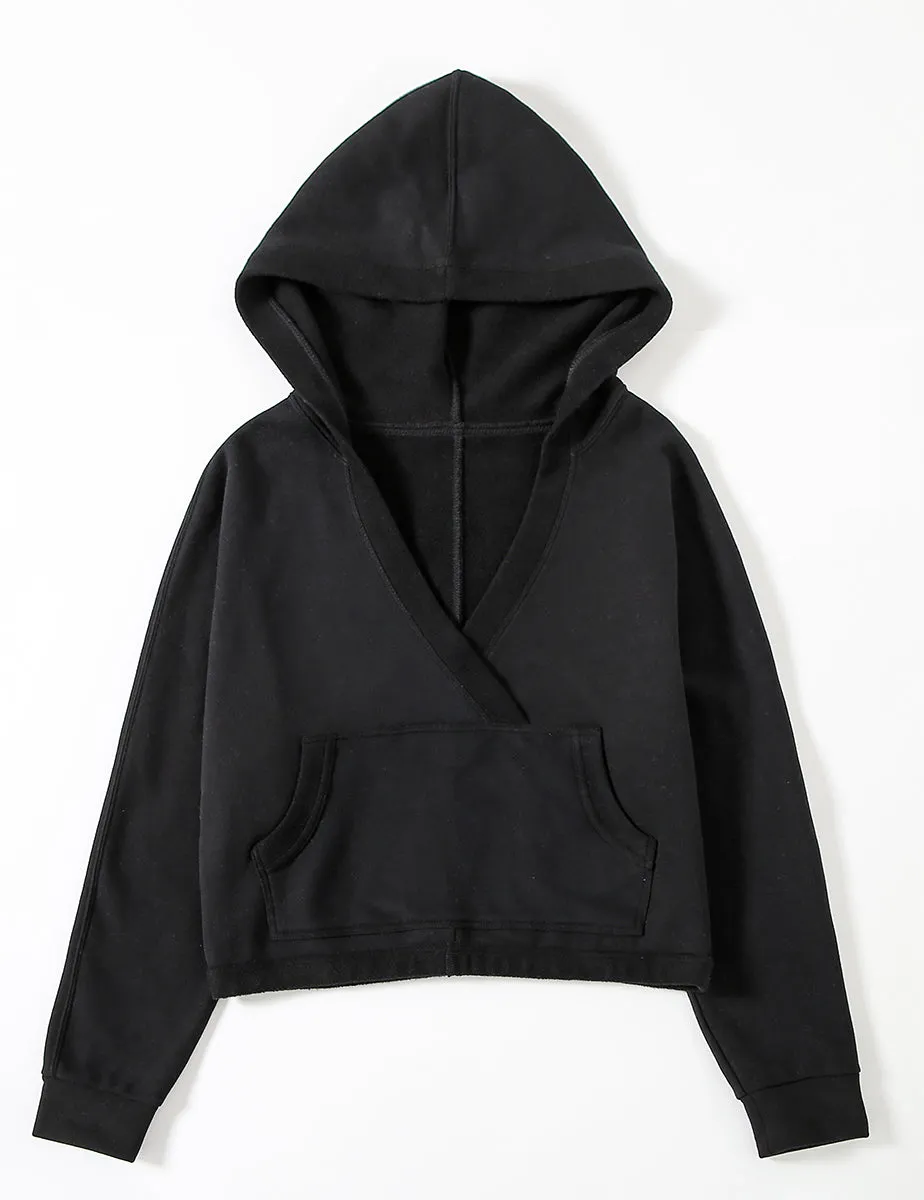 Wrap-Effect V-Neck Fleece Hoodie