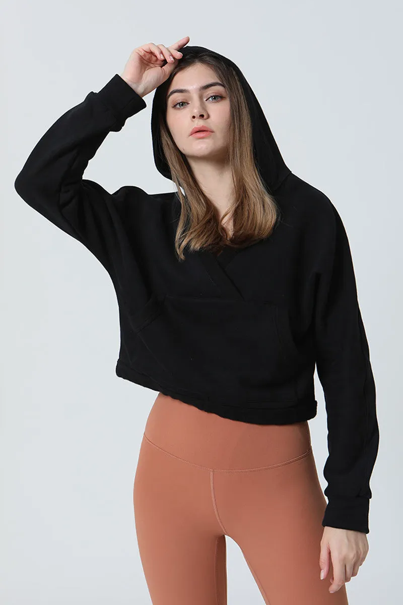 Wrap-Effect V-Neck Fleece Hoodie