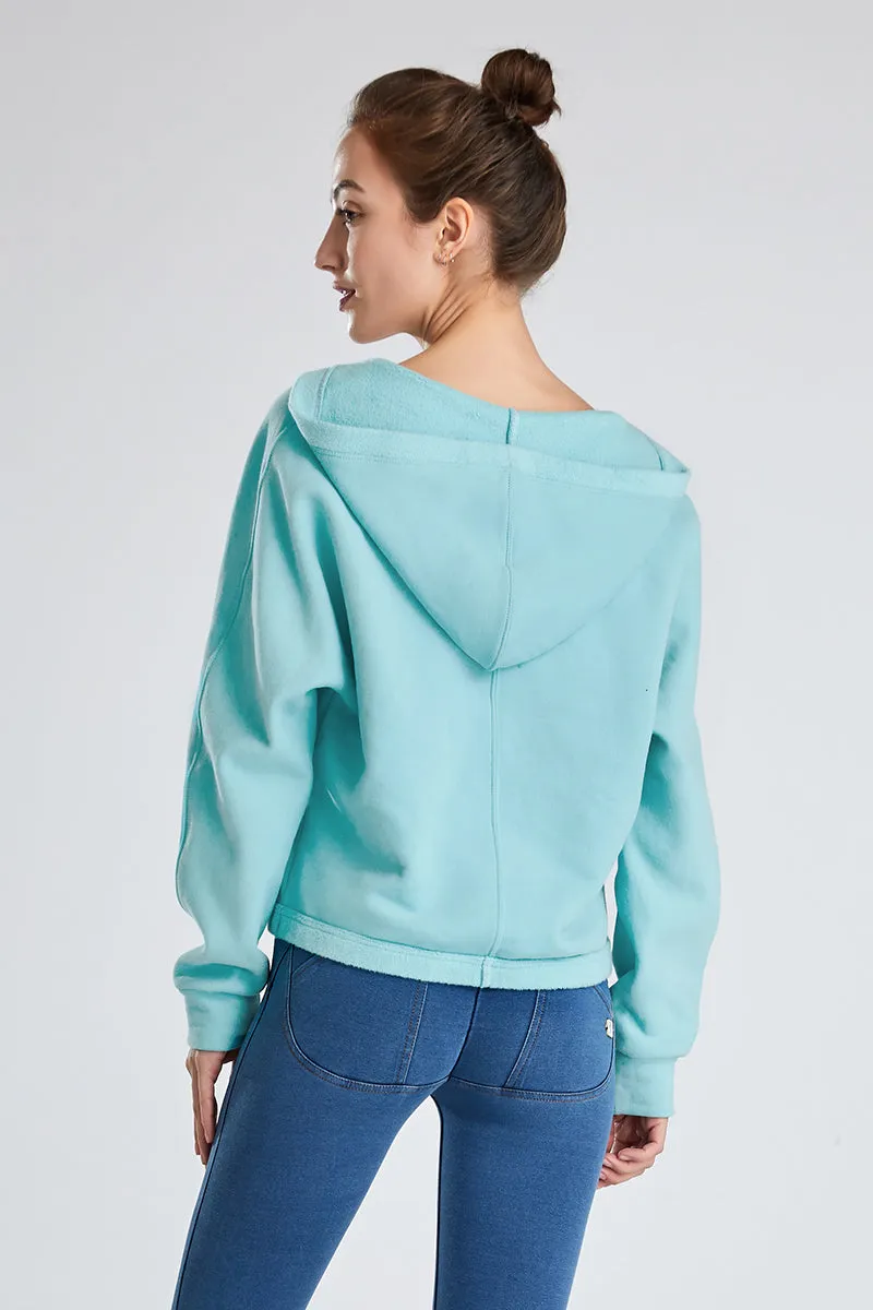 Wrap-Effect V-Neck Fleece Hoodie