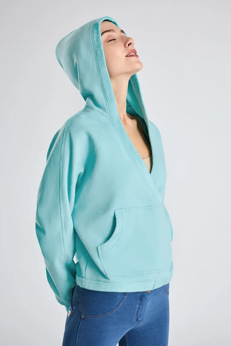 Wrap-Effect V-Neck Fleece Hoodie