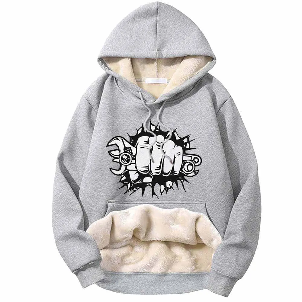 Wrenches Human Fist Warm Fleece Sherpa Lined Hoodie