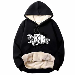 Wrenches Human Fist Warm Fleece Sherpa Lined Hoodie