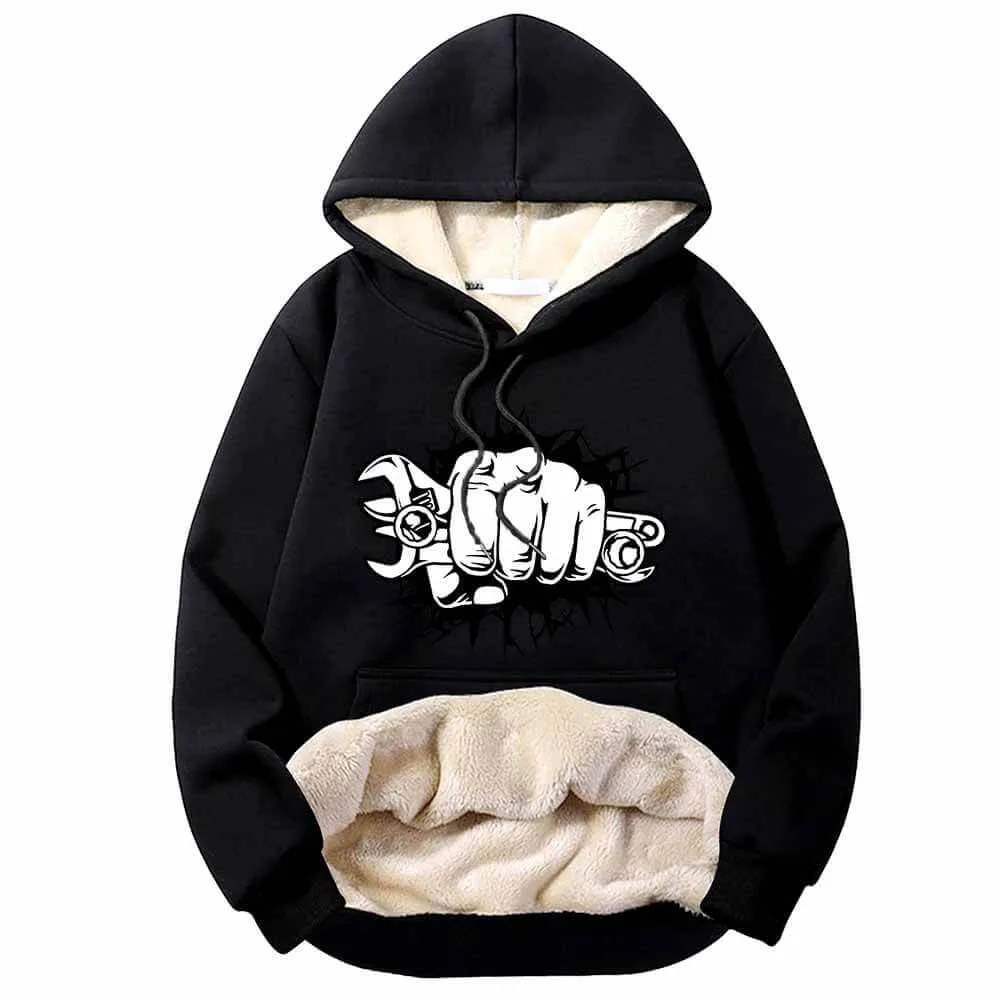 Wrenches Human Fist Warm Fleece Sherpa Lined Hoodie