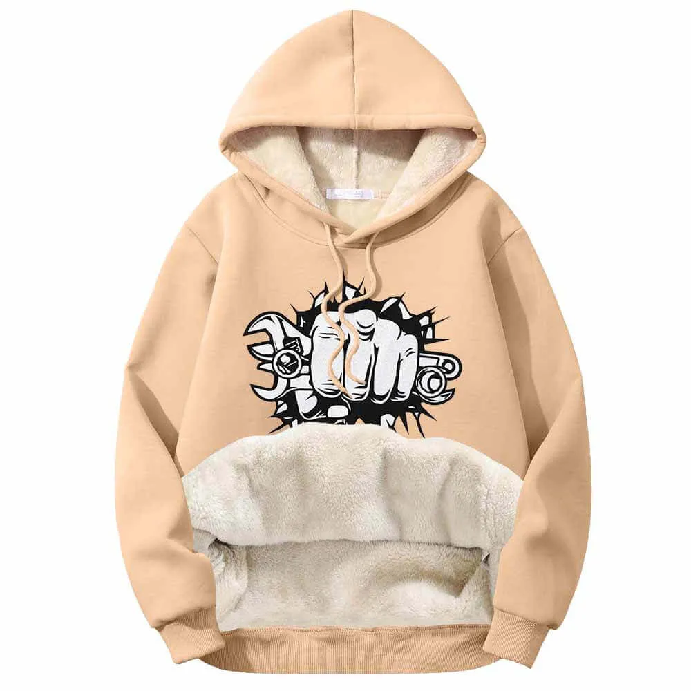 Wrenches Human Fist Warm Fleece Sherpa Lined Hoodie