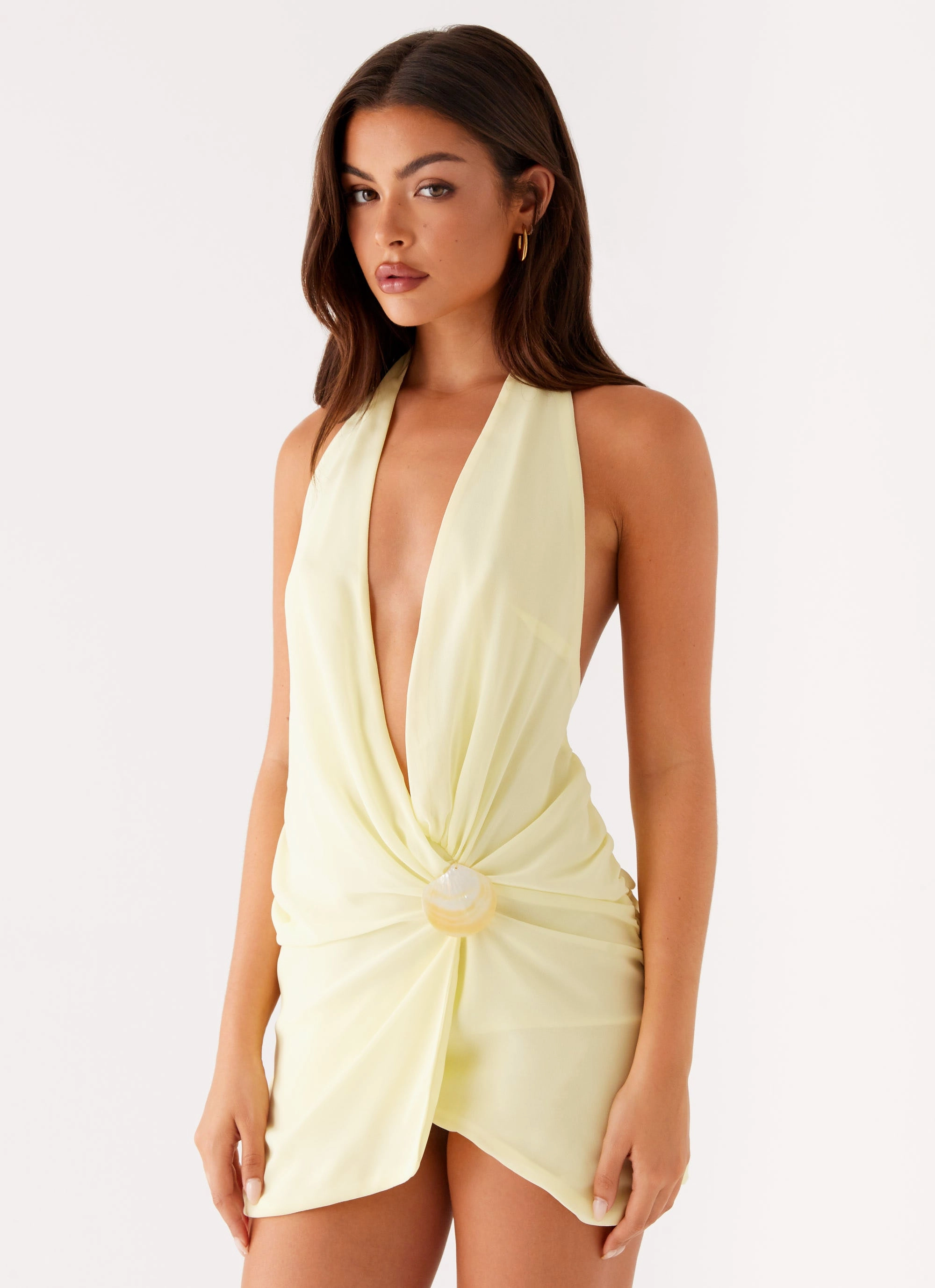Flowing Layers Versatile Fit Eleanora Plunge Mini Dress - Yellow