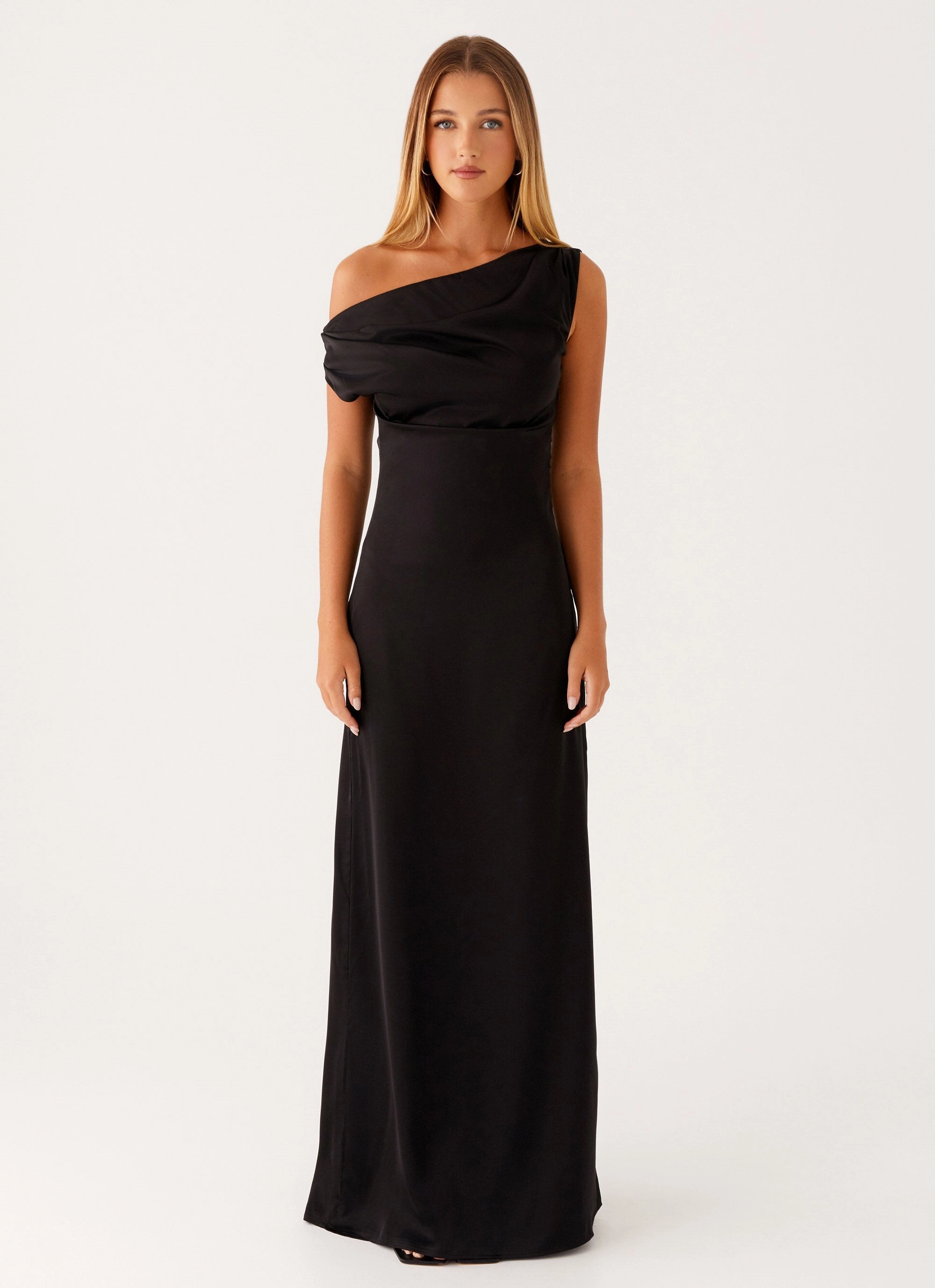 A Line Cut Heart Of Glass Satin Maxi Dress - Black