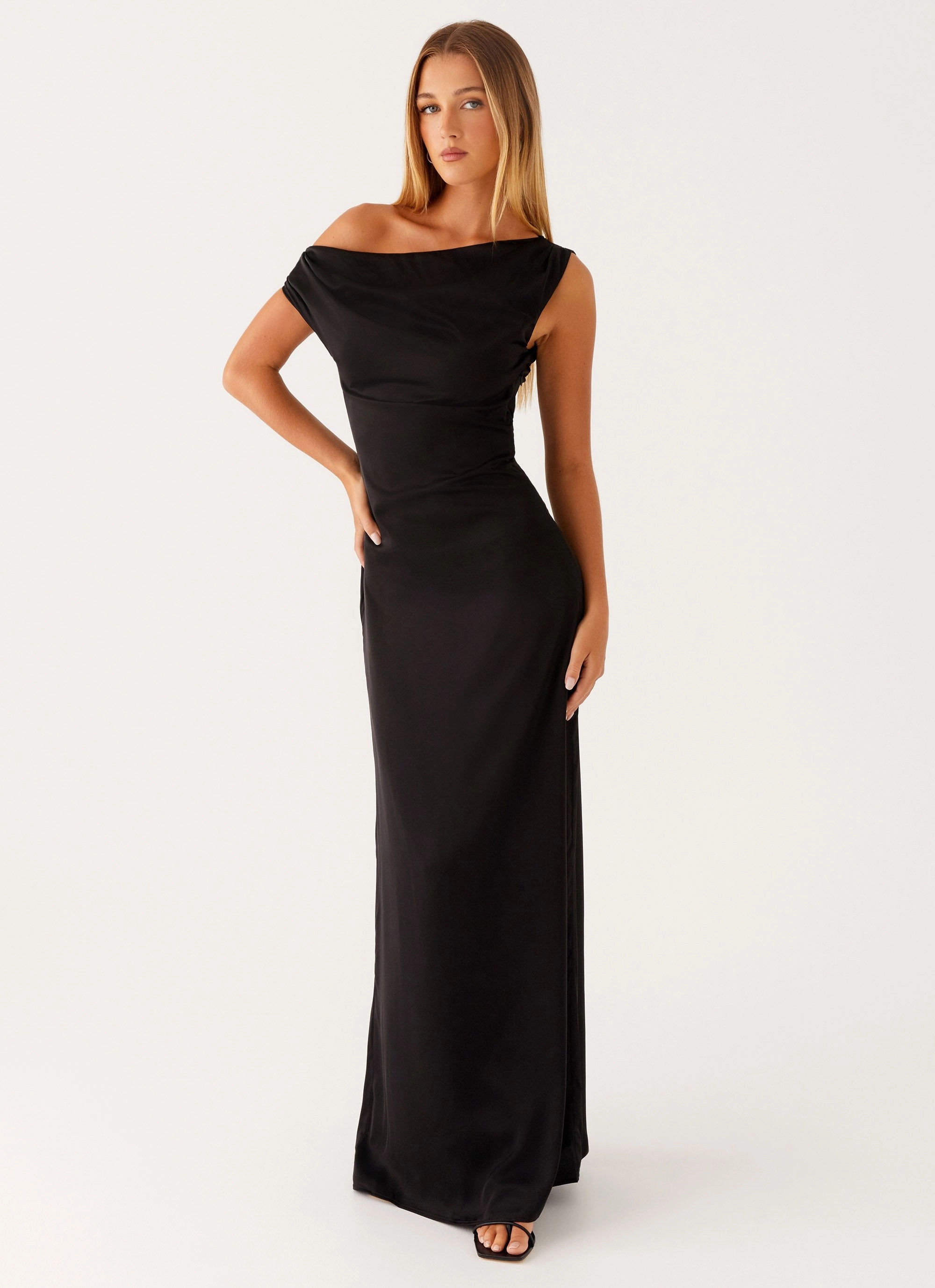 Heart Of Glass Satin Maxi Dress - Black Noble Glow