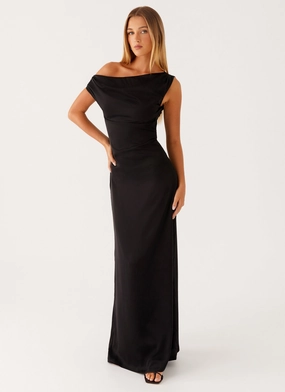Heart Of Glass Satin Maxi Dress - Black Noble Glow