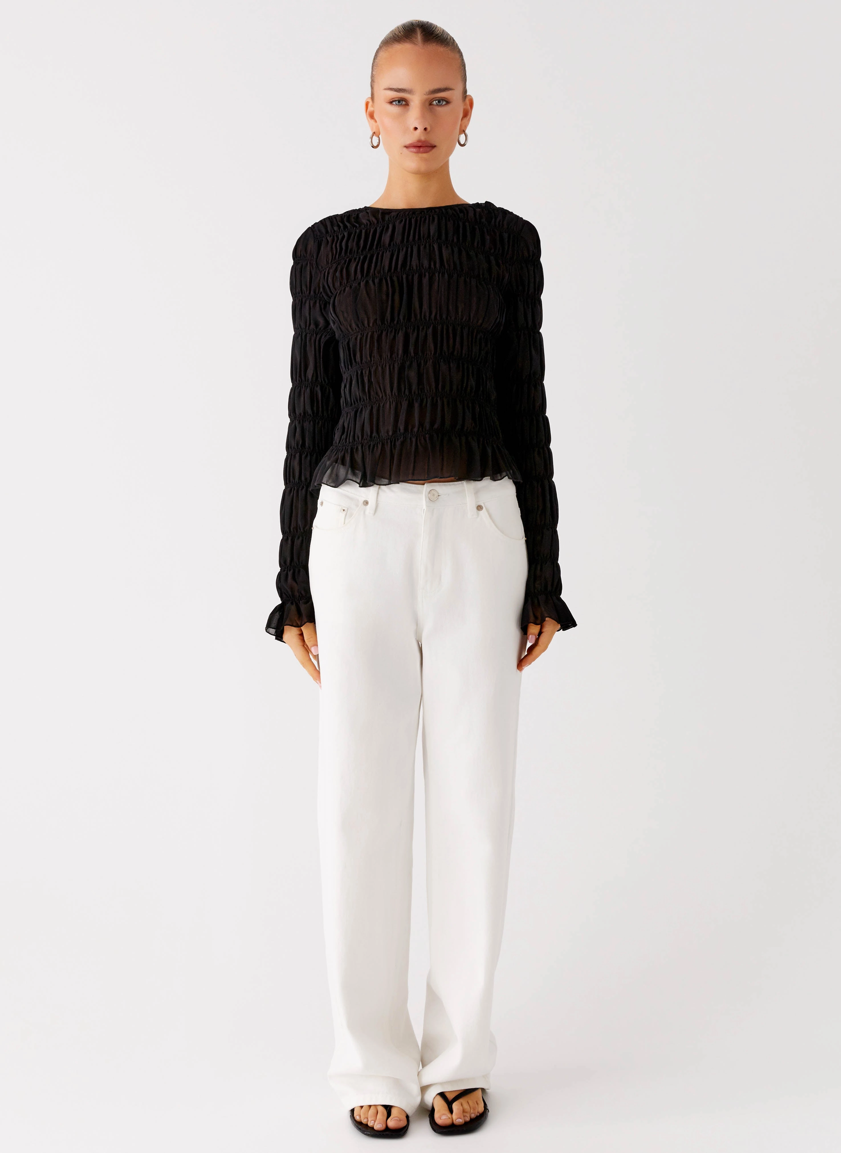 Layered Collar System BreathableMaterial Bella Long Sleeve Top - Black