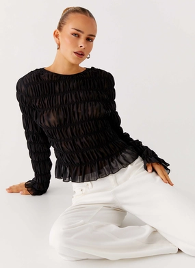 Bella Long Sleeve Top - Black Thermal Regulating Fabric Flexible Knit Fabric