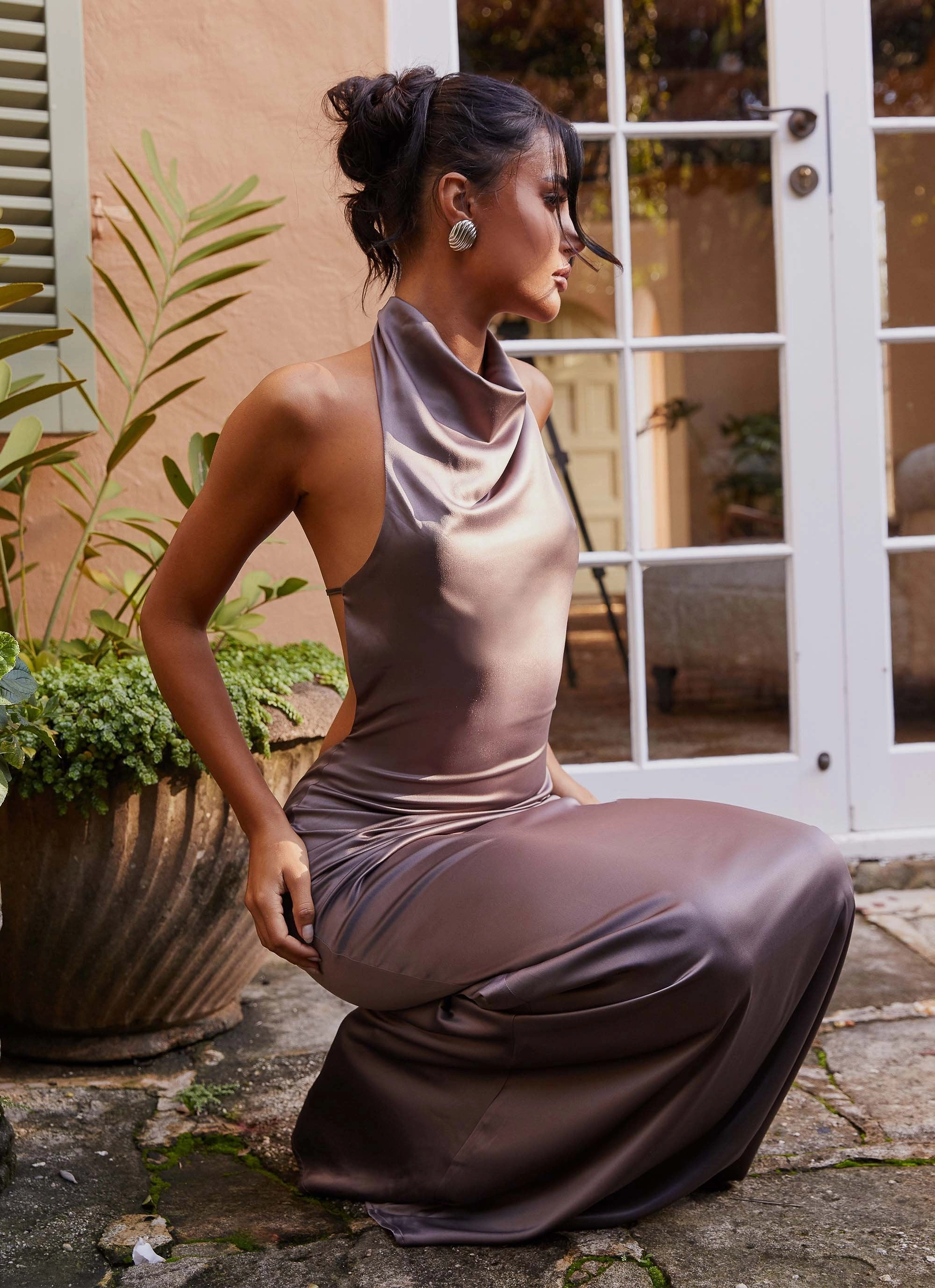 Editor??s-Pick Wynn Satin Maxi Dress - Chocolate