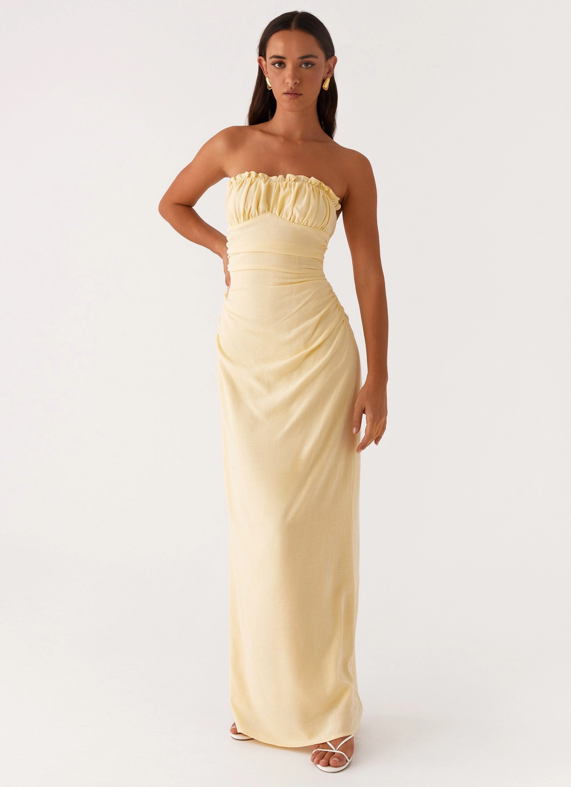 Xena Gathered Maxi Dress - Yellow Comfortable Waist Design Modern Silhouette