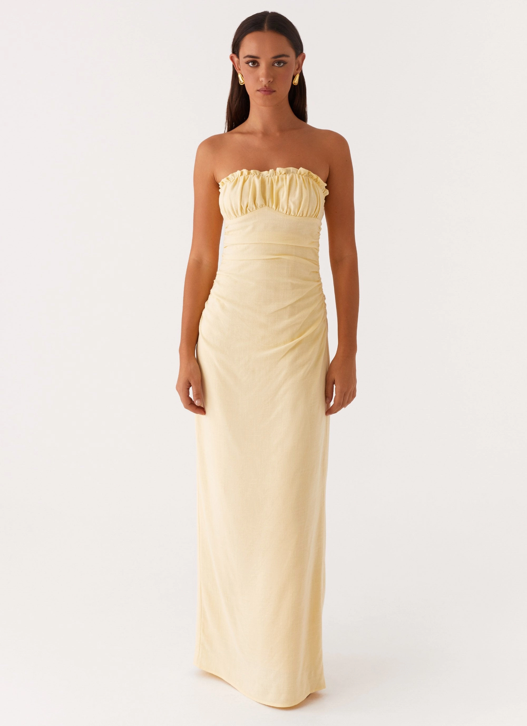 Fall Inspired Lightweight-Layer Xena Gathered Maxi Dress - Yellow