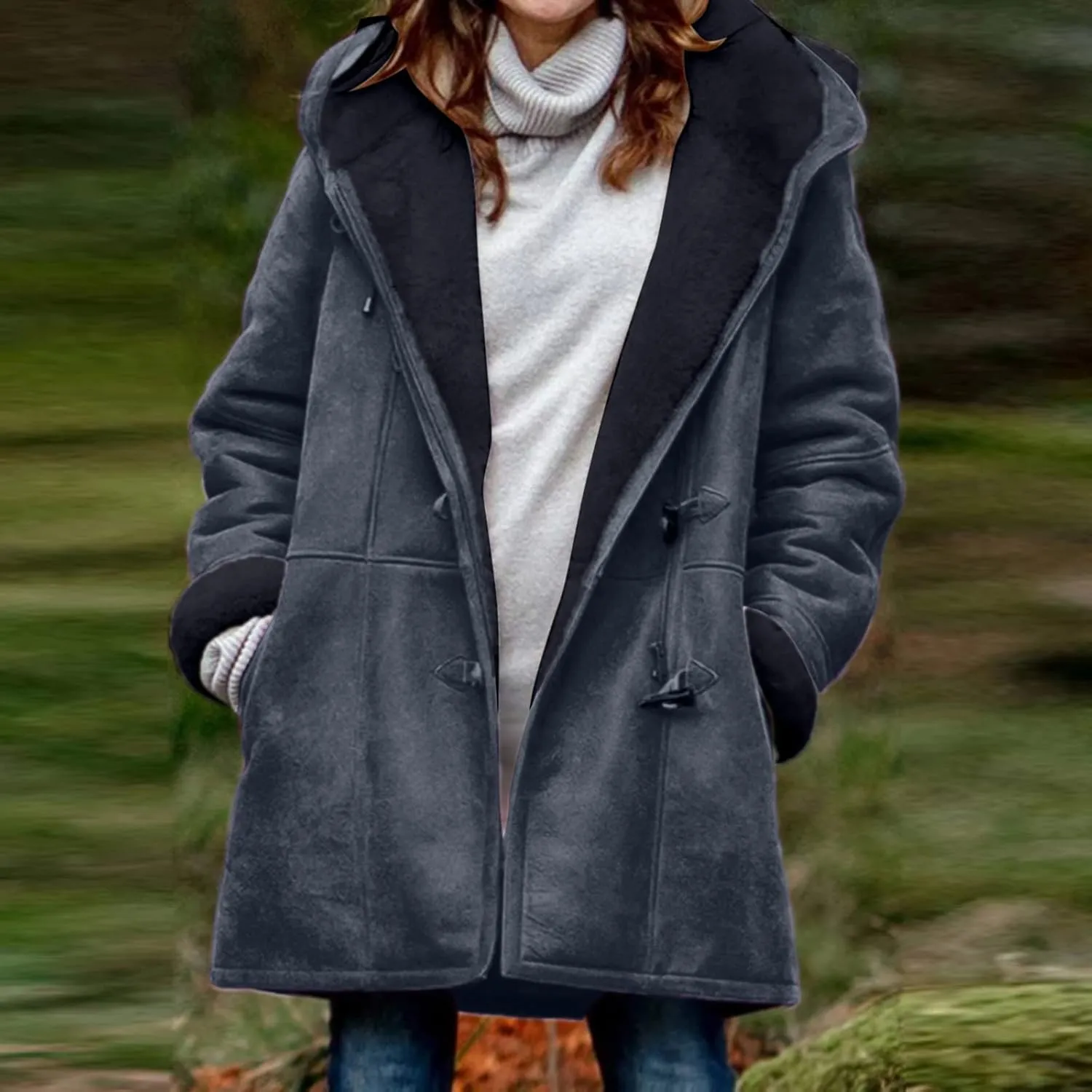 XUNRYAN Womens Winter Warm Coat with Hood Plus Size Suede Leather Sherpa Jackets Fleece Plush Hoodie Jackets Outerwear