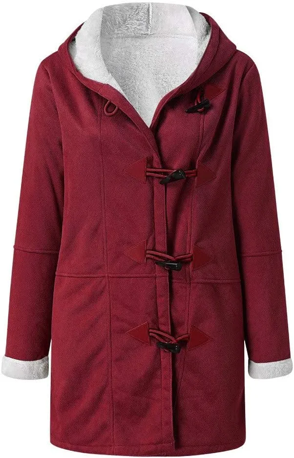 XUNRYAN Womens Winter Warm Coat with Hood Plus Size Suede Leather Sherpa Jackets Fleece Plush Hoodie Jackets Outerwear