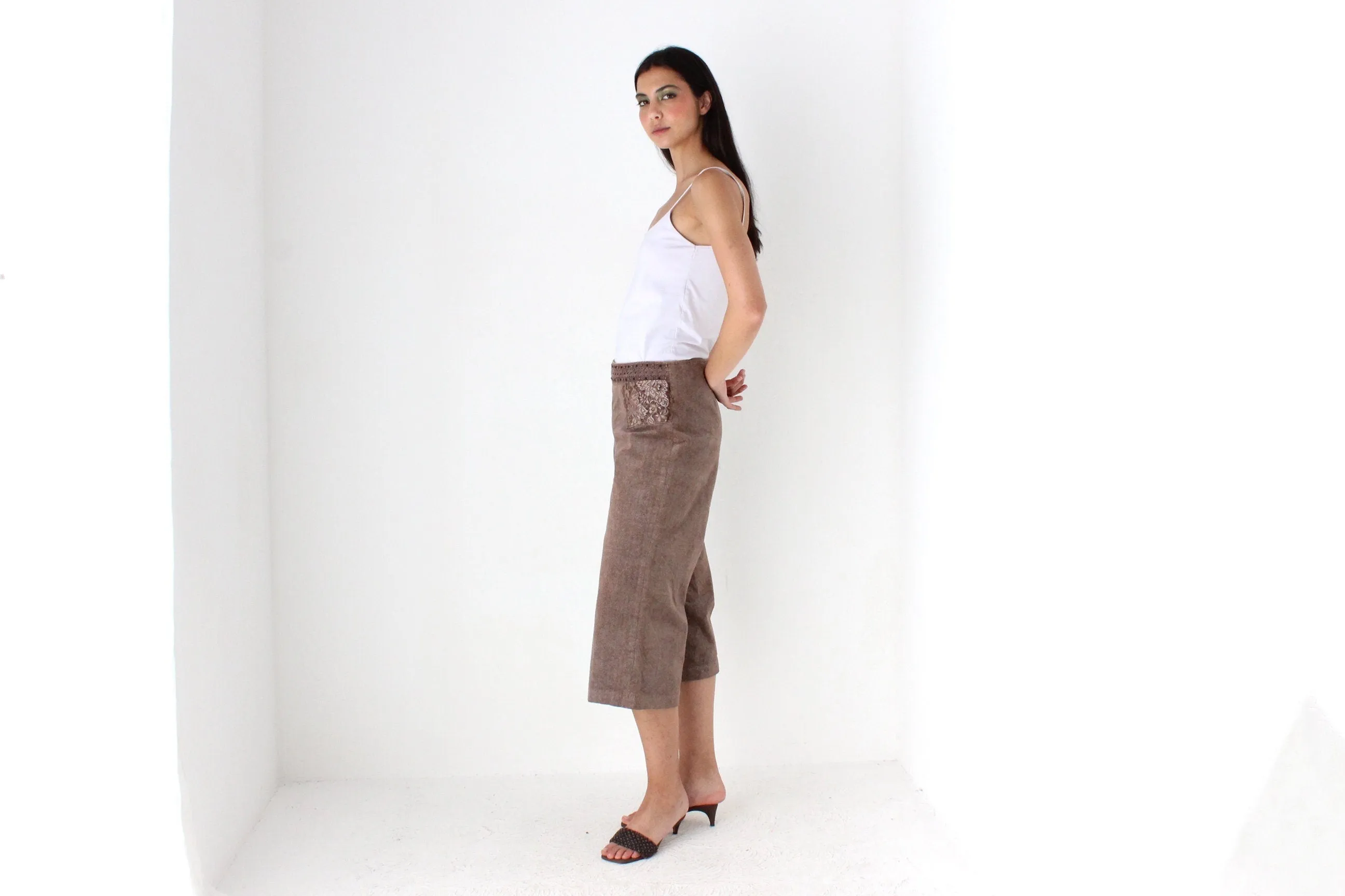 Y2K Corduroy Cropped Knee Length Shorts
