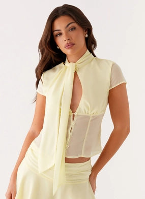 Colby Blouse - Lemon MoistureWicking Fabric Activewear Top