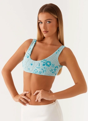 Brushed Microfiber Surface Hydrophobic Surface Treatment Mercer Sequin Bralette - Blue