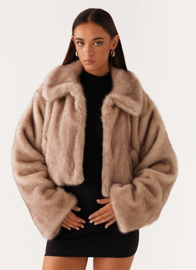 Adjustable Cuff Design StretchableMaterial Yasmina Faux Fur Jacket - Beige