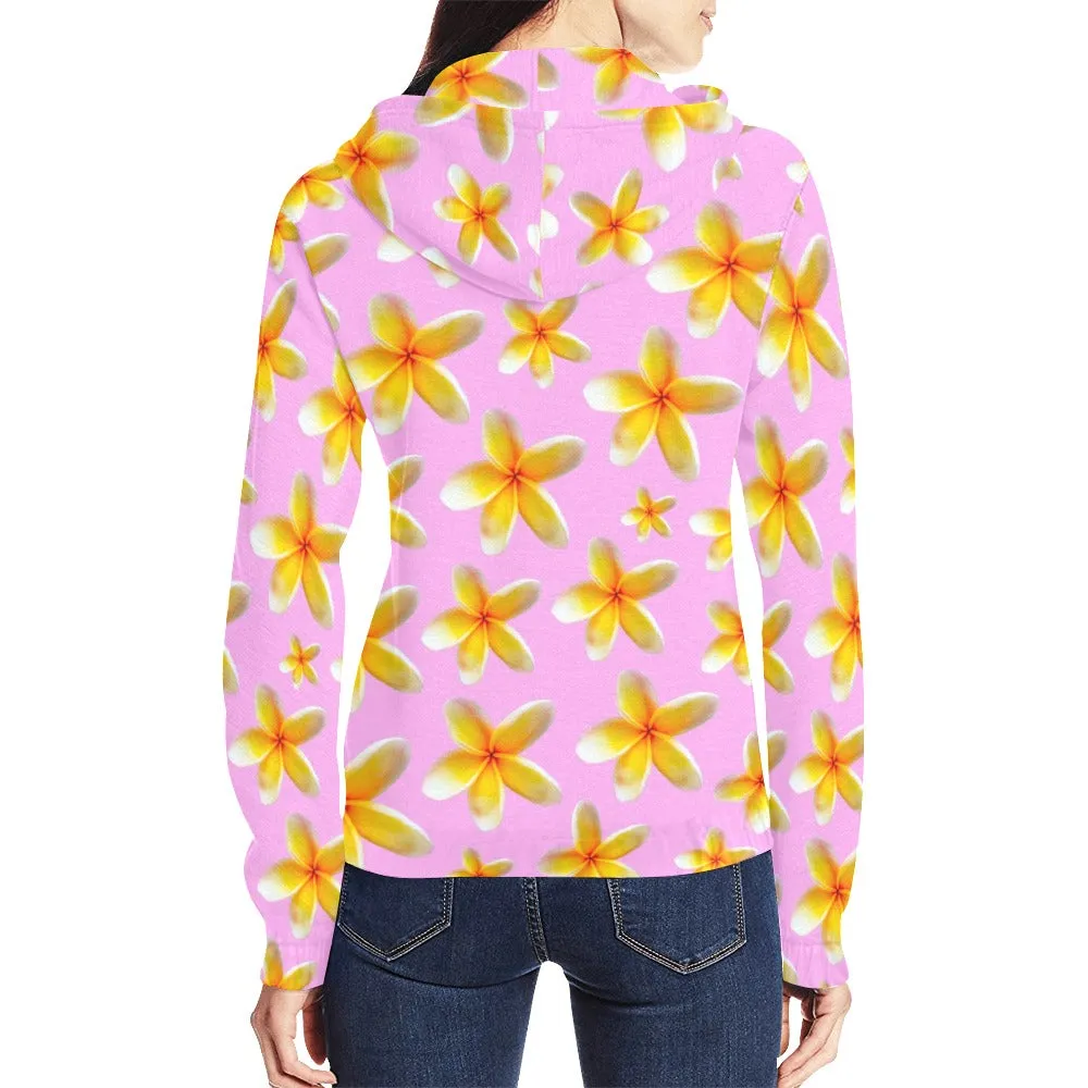 Yellow Frangipanis Pink Full Zip Hoodie up to 2 XL