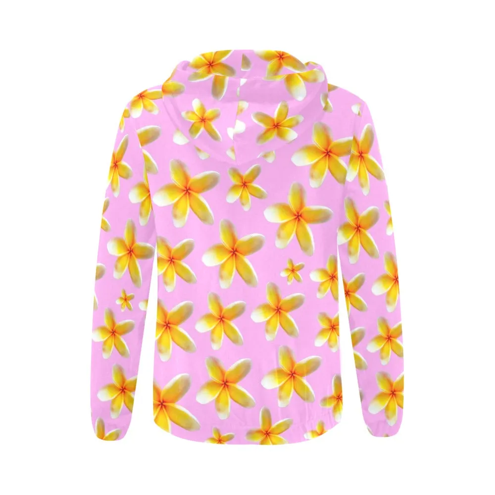 Yellow Frangipanis Pink Full Zip Hoodie up to 2 XL