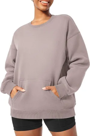 YEOREO Womens Oversized Sweatshirts Hoodies Crew Neck Pullover Jocely Fleece Long Sleeve Shirts with Pocket