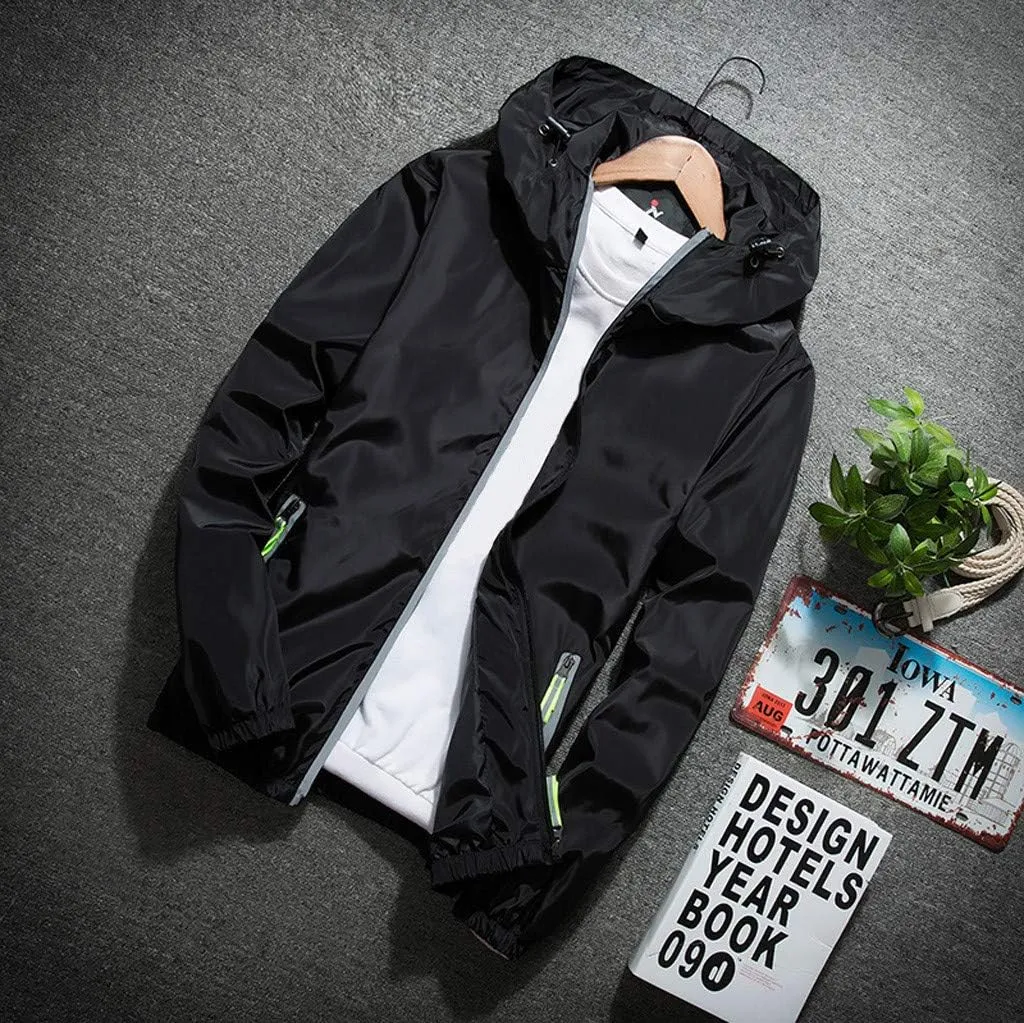 Ymosrh Mens Lightweight Rain Jacket Full Zip Hooded Water Resistant Windproof Hiking Fishing Workout Windbreaker, M-7XL