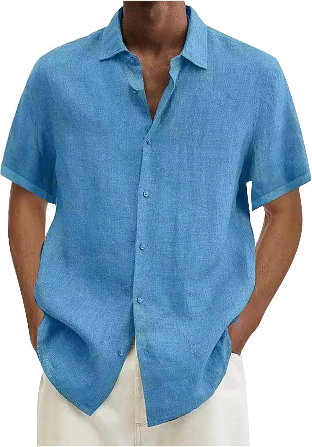 Ymosrh Men's Shirts Designer Spring Summer Casual Cotton Linen Solid Color Short Sleeve Shirts Loose, S-3XL