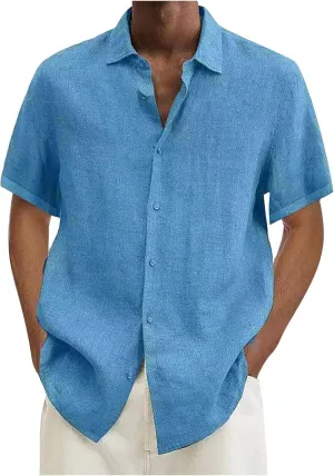 Ymosrh Men's Shirts Designer Spring Summer Casual Cotton Linen Solid Color Short Sleeve Shirts Loose, S-3XL