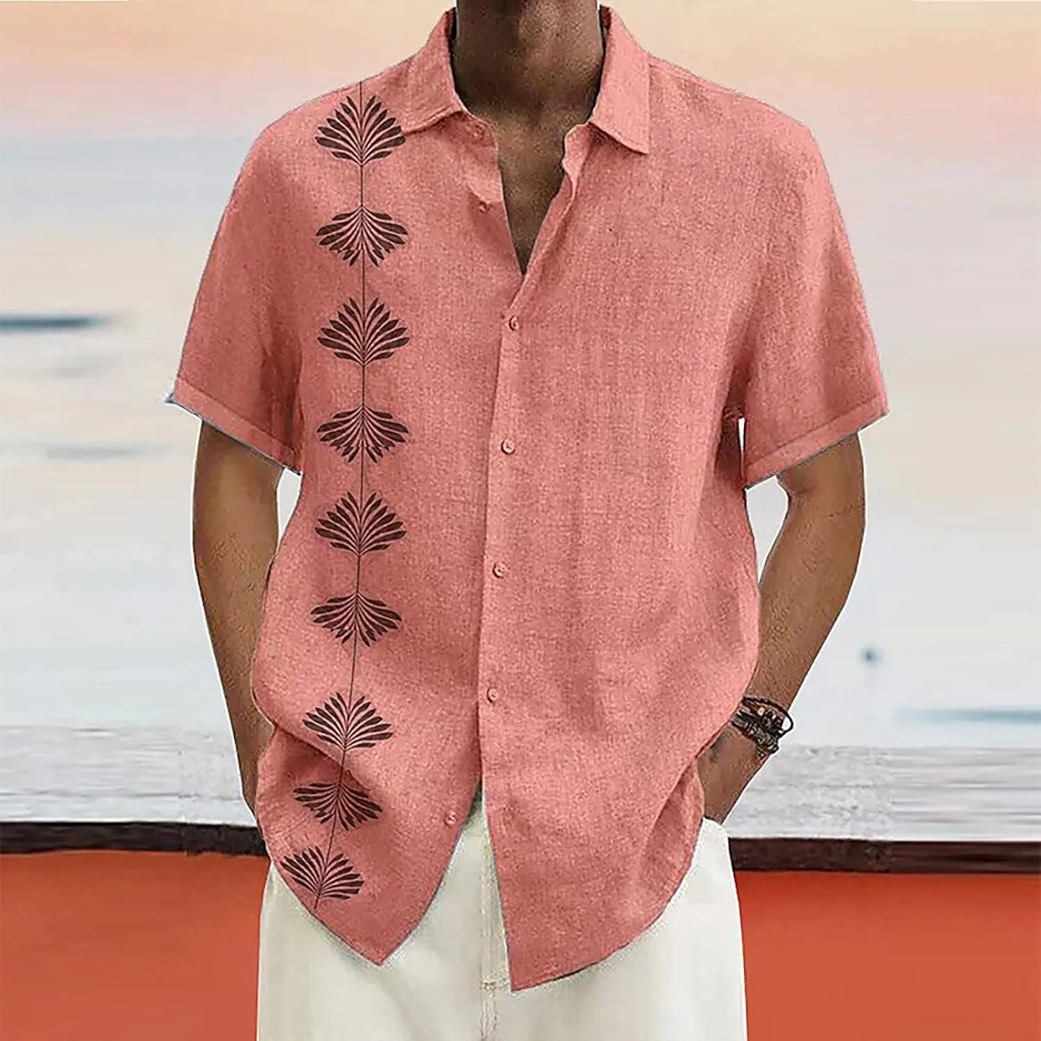 Ymosrh Men's Shirts Spring Summer Casual Cotton Linen Solid Color Short Sleeve Shirts Loose Button Down Shirt Men, M-4XL