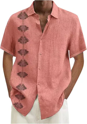 Ymosrh Men's Shirts Spring Summer Casual Cotton Linen Solid Color Short Sleeve Shirts Loose Button Down Shirt Men, M-4XL