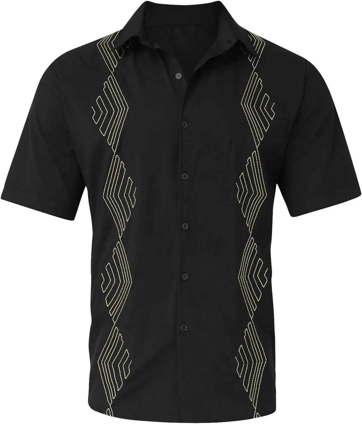Ymosrh Men's Short Sleeve Button Down Shirts Lapel Short Sleeved Shirt Beach Casual Embroidered Top Shirts for Men, M-3XL