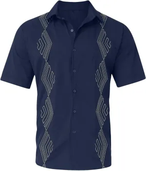 Ymosrh Men's Short Sleeve Button Down Shirts Lapel Short Sleeved Shirt Beach Casual Embroidered Top Shirts for Men, M-3XL