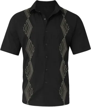Ymosrh Men's Short Sleeve Button Down Shirts Lapel Short Sleeved Shirt Beach Casual Embroidered Top Shirts for Men, M-3XL