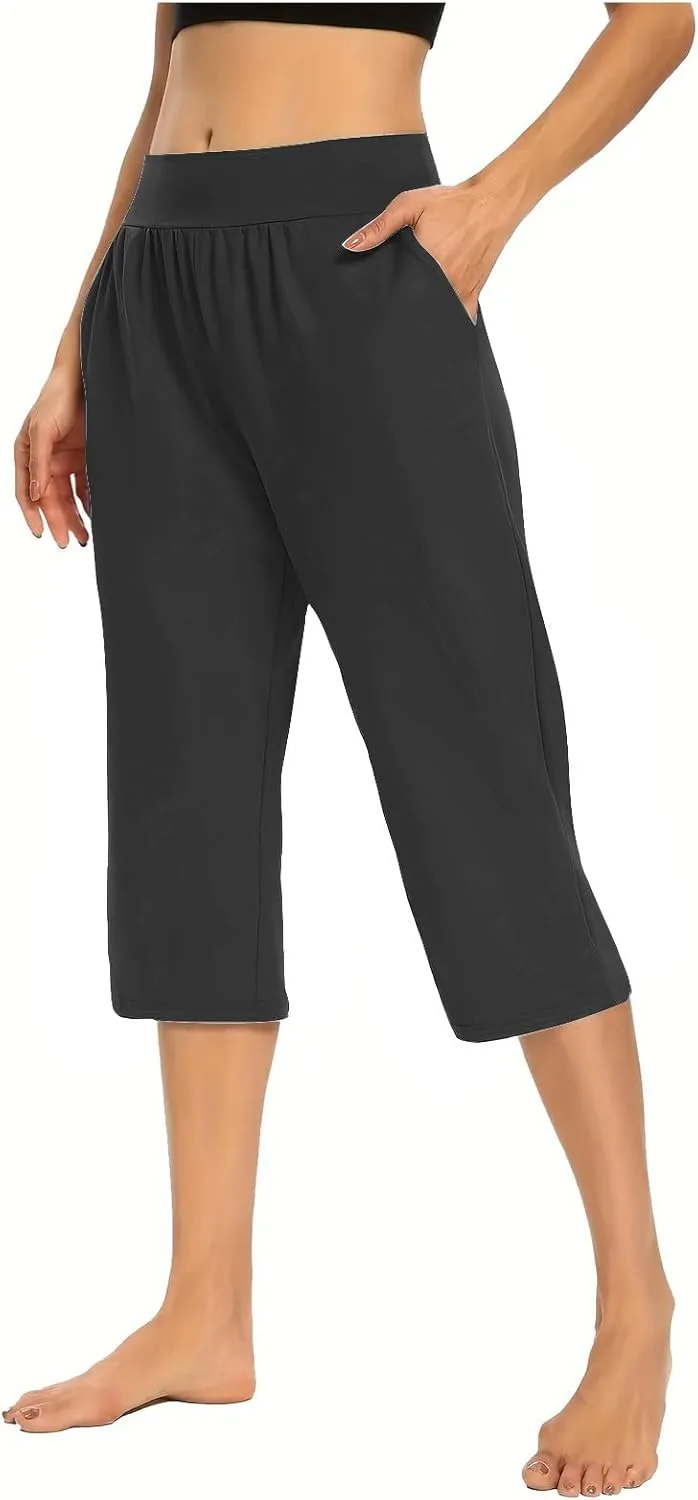 Yoga Capri Pants for Women High Waisted Loose Fitting Capri Wide Leg Pants Capri Pants for Dressy Casual Sweat Capris