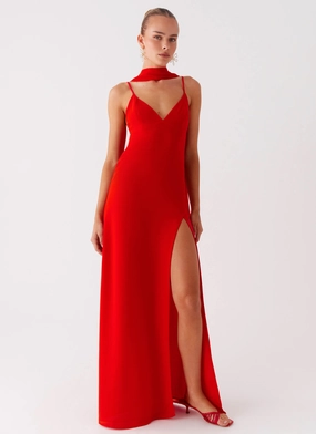 Yorke Scarf Maxi Dress - Raspberry Red loose silhouette