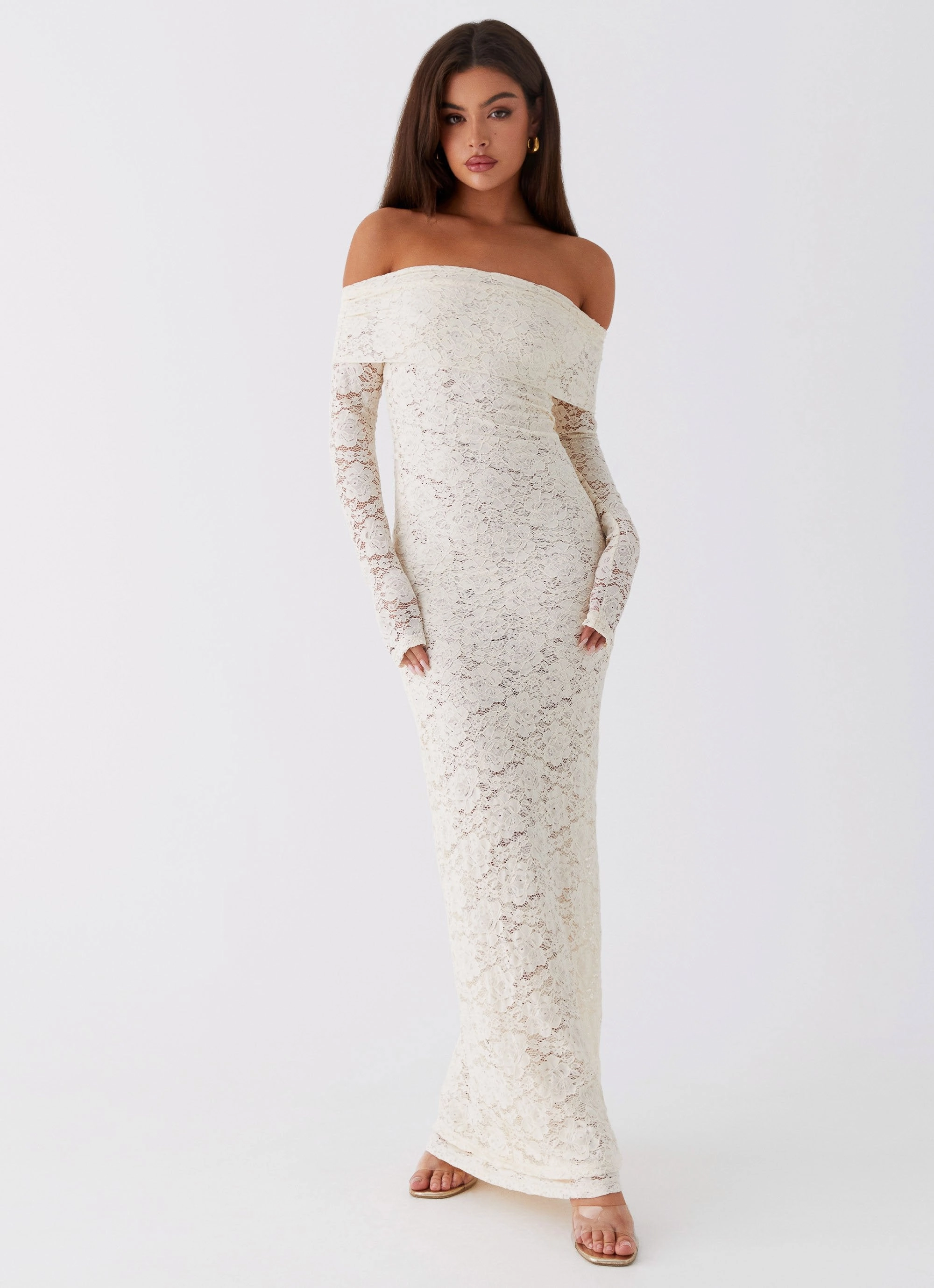 Cuffed hem Yours Always Lace Maxi Dress - Ivory